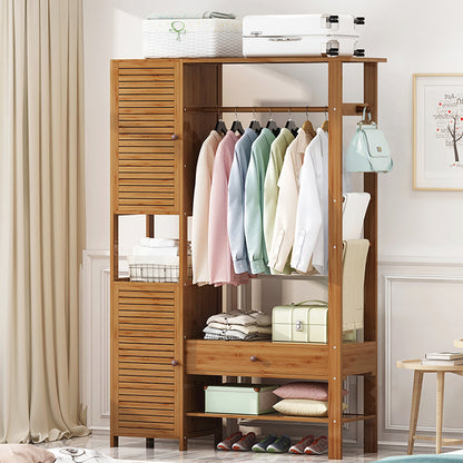 Clothes rack bamboo coat rack, with 2 cabinets, free-standing clothes rack