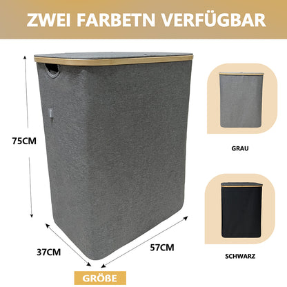 WAOHO Wäschekorb Faltbarer Wäschekorb mit Deckel, 3 Fächer, Wäschesack herausnehmbar, Zusammenklappbar 57X37X75  160L（Grau）