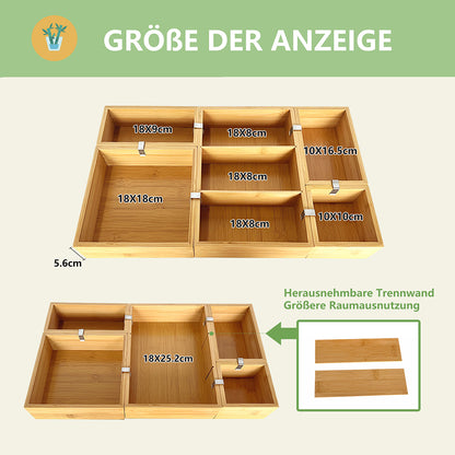 Schubladen-Organizer aus Bambus, herausnehmbares Regal, 5er-Set