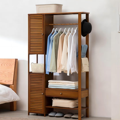 Clothes rack bamboo coat rack, with 2 cabinets, free-standing clothes rack