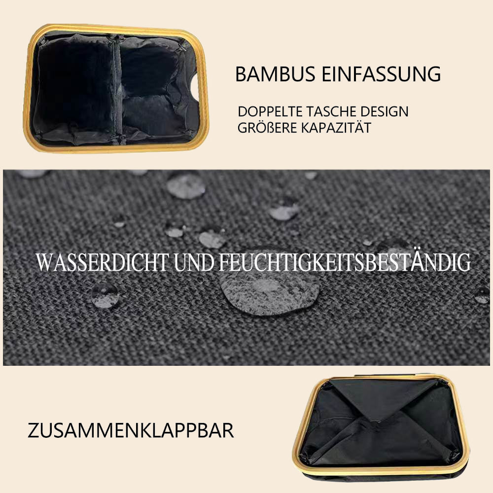 Wäschekorb Faltbarer mit Deckel, 2 Fächer, Wäschesack  herausnehmbar 54x33x70 125L(Schwarz)