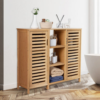 Bamboo Bathroom Cabinet Storage Cabinet with 9 Dividers