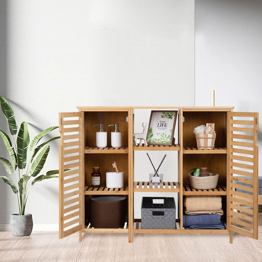 Bamboo Bathroom Cabinet Storage Cabinet with 3 Dividers