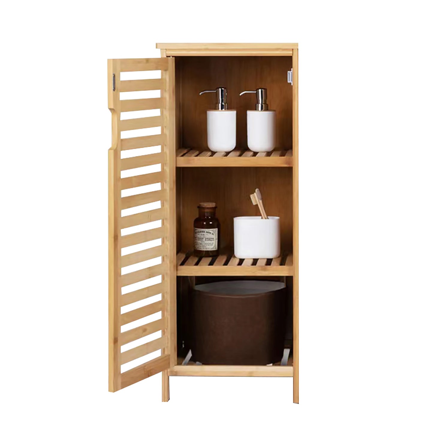 Bamboo Bathroom Cabinet Storage Cabinet with 3 Dividers