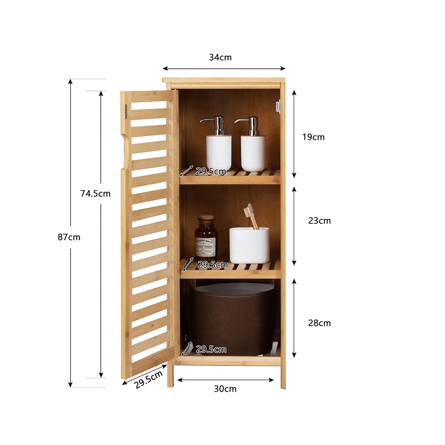 Bamboo Bathroom Cabinet Storage Cabinet with 3 Dividers