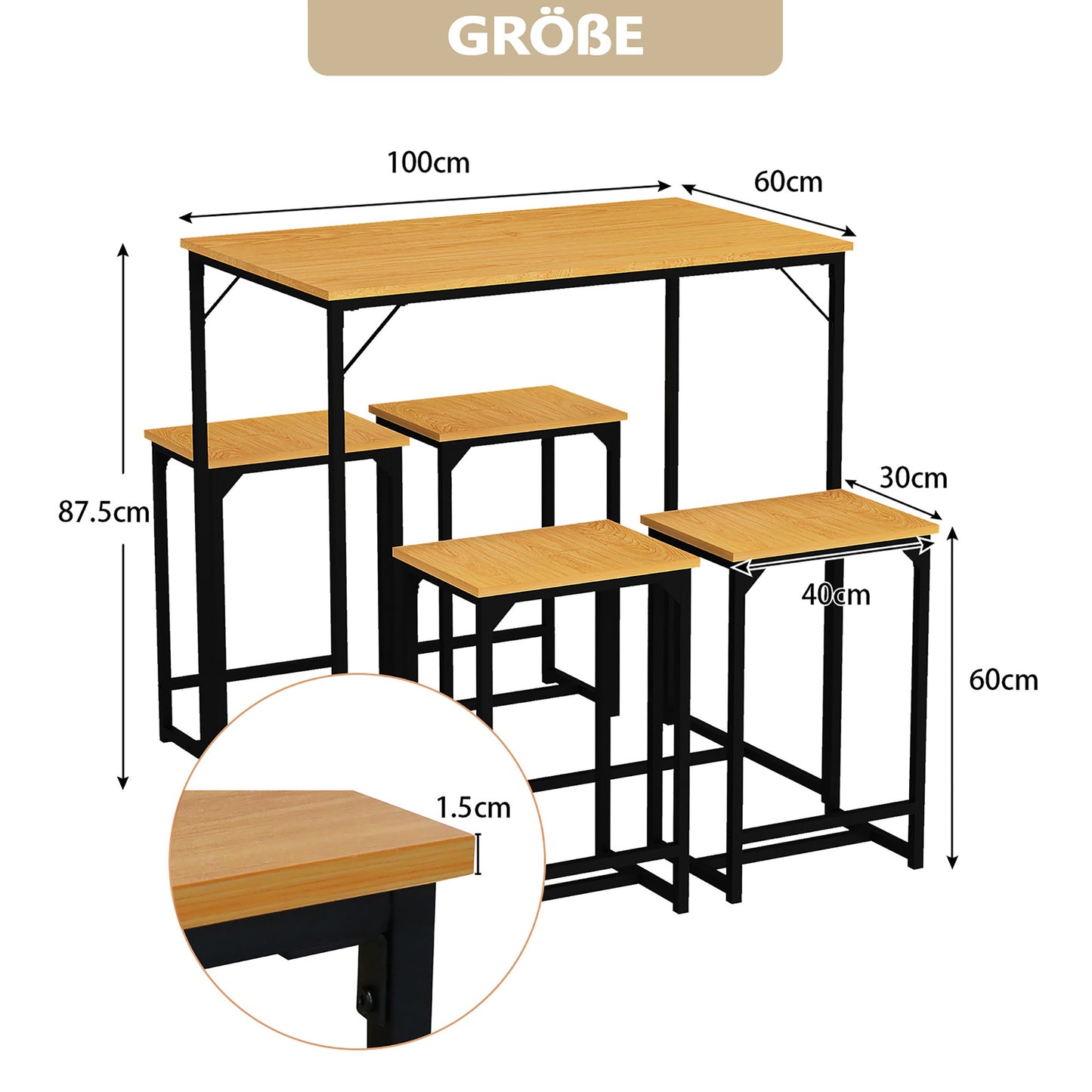 WAOHO Essgruppe Esstisch mit 4 stühlen, Stahlgestell, Essgruppe, Esszimmer-Set