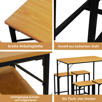 WAOHO Essgruppe Esstisch mit 4 stühlen, Stahlgestell, Essgruppe, Esszimmer-Set