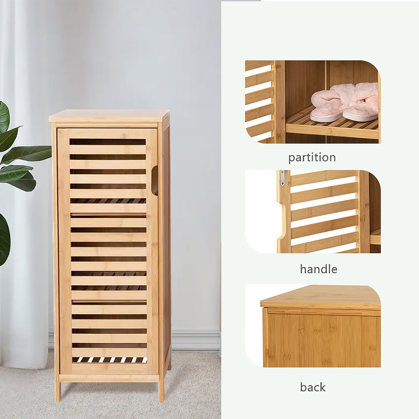 Bamboo Bathroom Cabinet Storage Cabinet with 3 Dividers