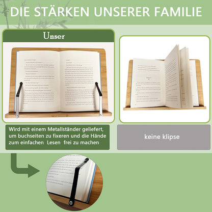 Buchständer,Bücherregal aus Bambus, Faltbarer Lesehalter,Es sind 4 Winkel einstellbar，Stand Halter für Buch Kochbuch