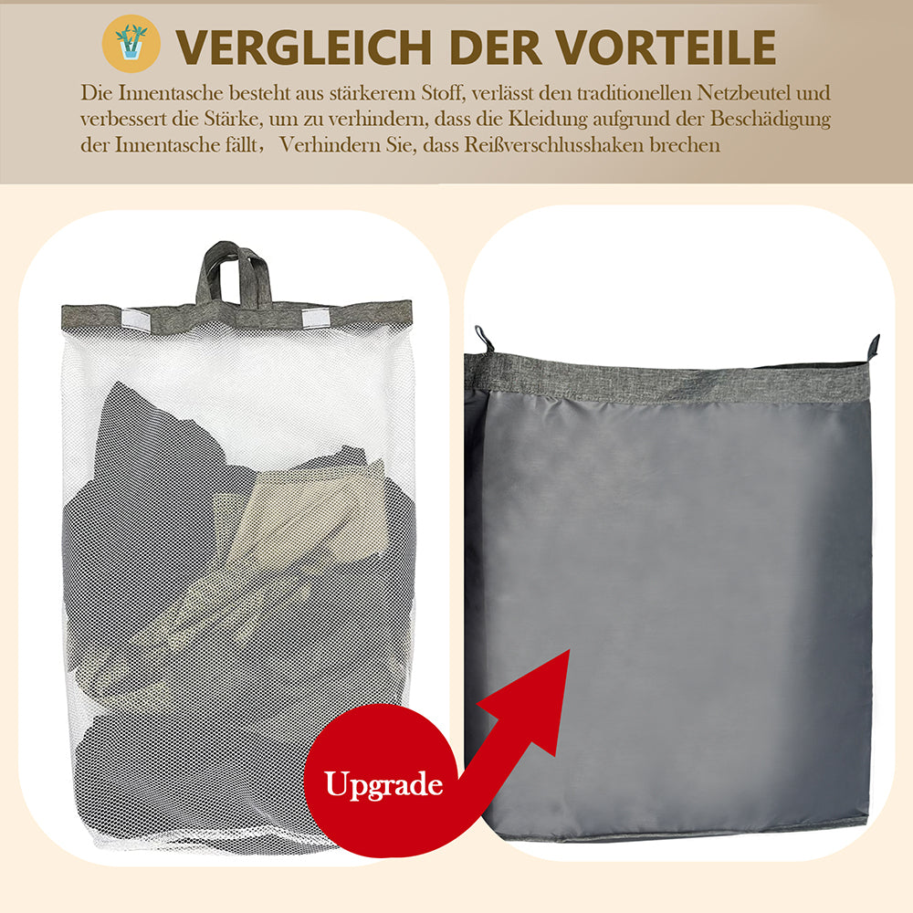 Wäschekorb Faltbarer Wäschekorb mit Deckel, herausnehmbarer Wäschesack  45x35x50 80L（Grau）