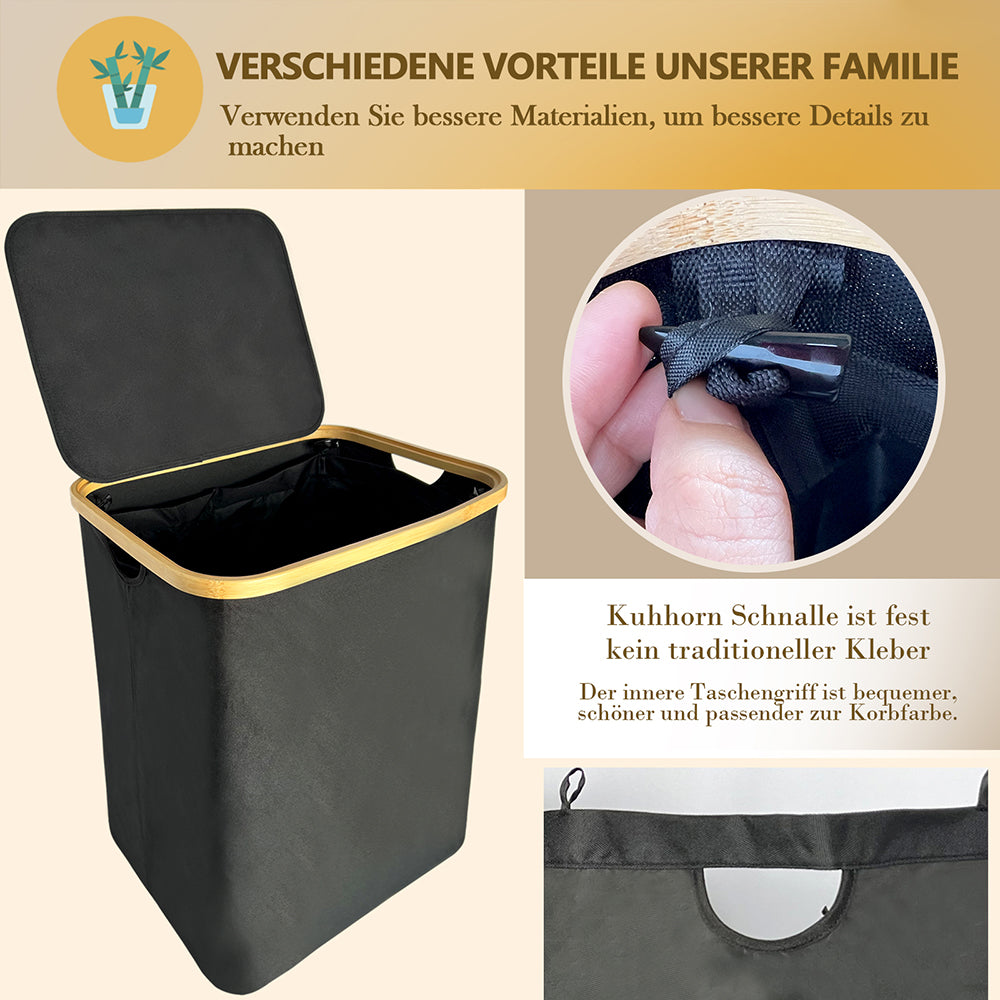 Wäschekorb Faltbarer Wäschekorb mit Deckel, herausnehmbarer Wäschesack  45x35x50 80L（Schwarz）