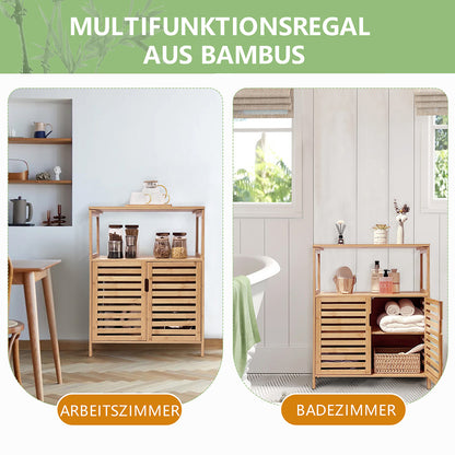 WAOHO badezimmerschränke aus Bambus,Badezimmer Regal,Sideboard Wohnzimmer,Sideboard, Bad Regal stehend,Küchenschrank, Badezimmer Schrank,Bad Regal stehend 65X87X33cm